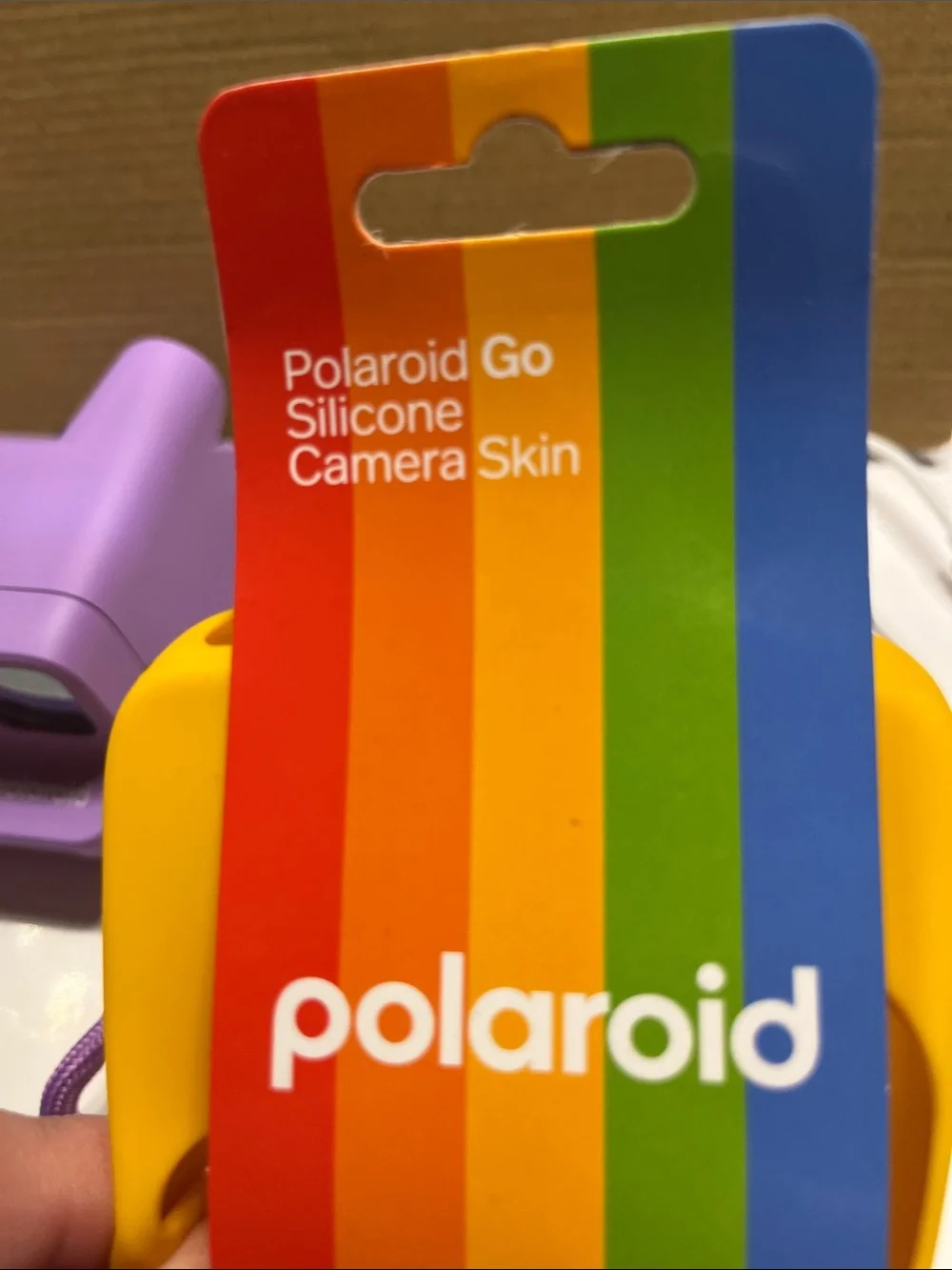 New Polaroid Lavender Purple Instant Camera with Rainbow Accent and Yellow Case